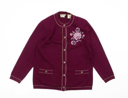 Grazia Women’s Purple Floral Embroidered Wool Blend Cardigan M
