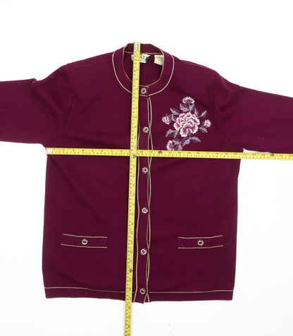 Grazia Women’s Purple Floral Embroidered Wool Blend Cardigan M