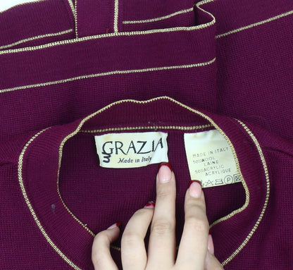 Grazia Women’s Purple Floral Embroidered Wool Blend Cardigan M