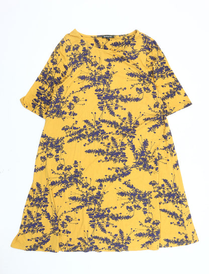 Bonmarché Womens Yellow Floral Shift Dress Size 16 Knee Length Casual