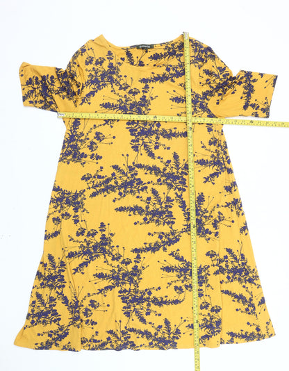 Bonmarché Womens Yellow Floral Shift Dress Size 16 Knee Length Casual