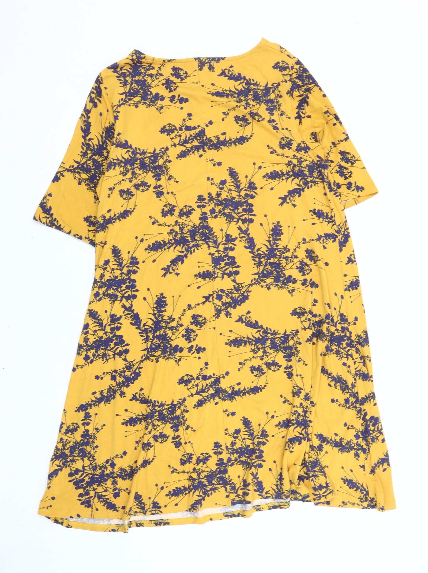 Bonmarché Womens Yellow Floral Shift Dress Size 16 Knee Length Casual