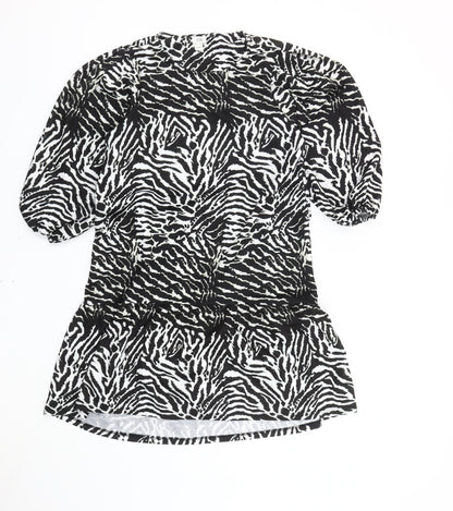 River Island Women Black White Zebra Print Shift Dress Size 10