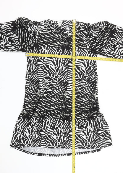 River Island Women Black White Zebra Print Shift Dress Size 10