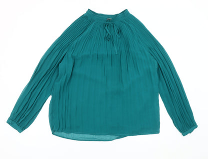 Damart Women’s Green Pleated Chiffon Tunic Blouse Size 14 Long Sleeve