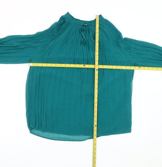 Damart Women’s Green Pleated Chiffon Tunic Blouse Size 14 Long Sleeve