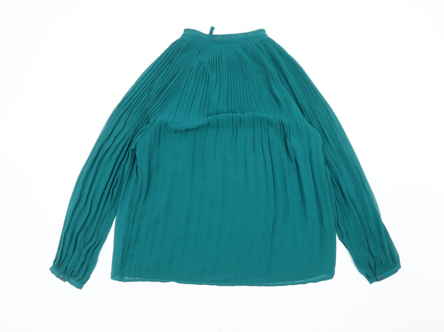 Damart Women’s Green Pleated Chiffon Tunic Blouse Size 14 Long Sleeve