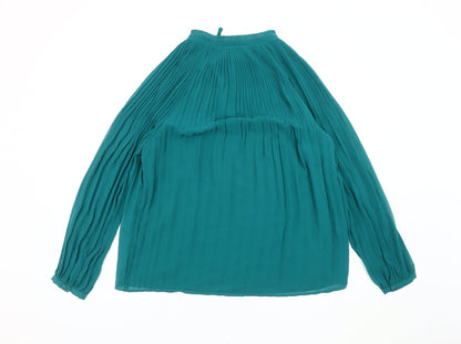 Damart Women’s Green Pleated Chiffon Tunic Blouse Size 14 Long Sleeve
