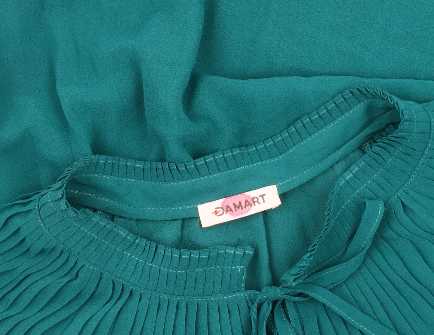Damart Women’s Green Pleated Chiffon Tunic Blouse Size 14 Long Sleeve