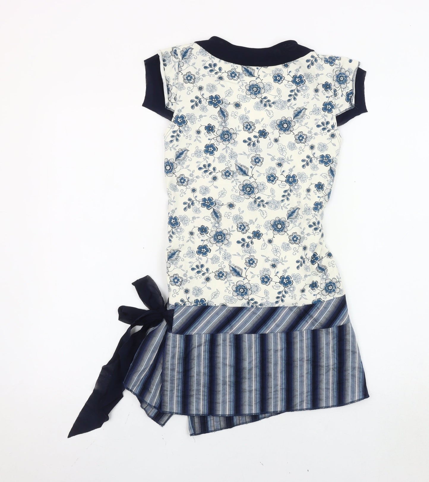 Promod Women’s Blue White Wrap Blouse Size 14 Floral Striped