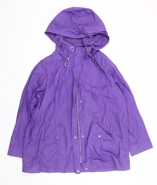 Dash Womens Purple Cotton Rain Jacket UK 16 Hooded Mid-Length Coat
