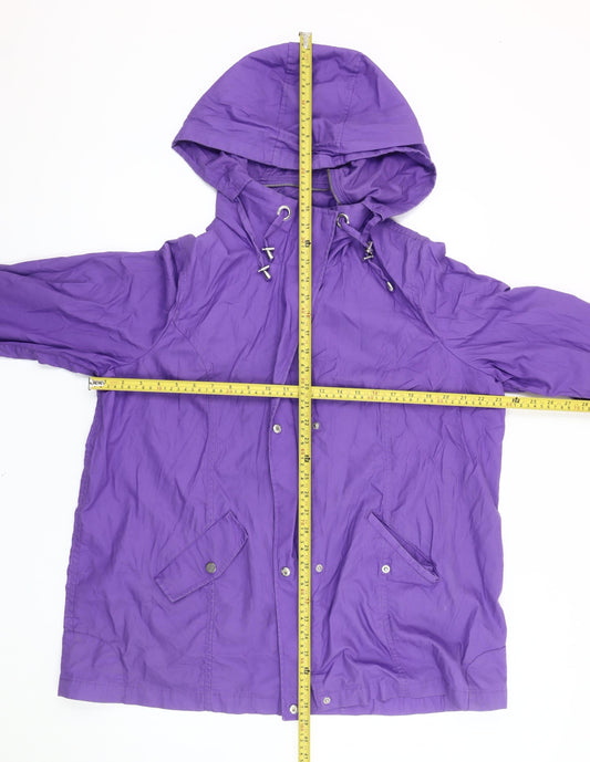 Dash Womens Purple Cotton Rain Jacket UK 16 Hooded Mid-Length Coat