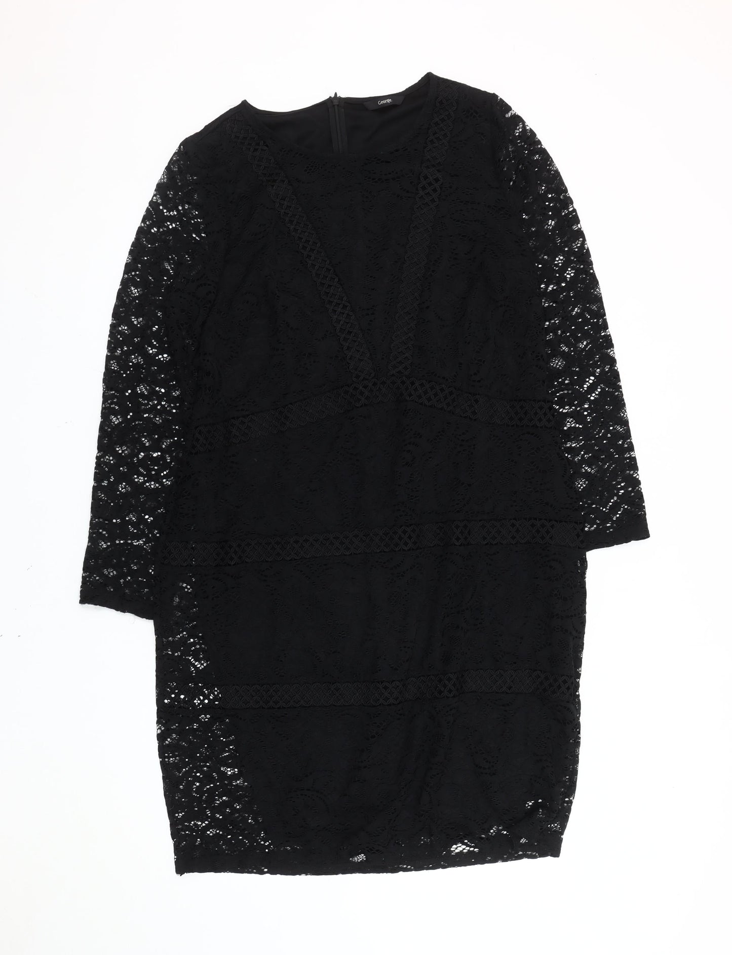 George Women’s Black Lace Long Sleeve Sheath Dress Size 18