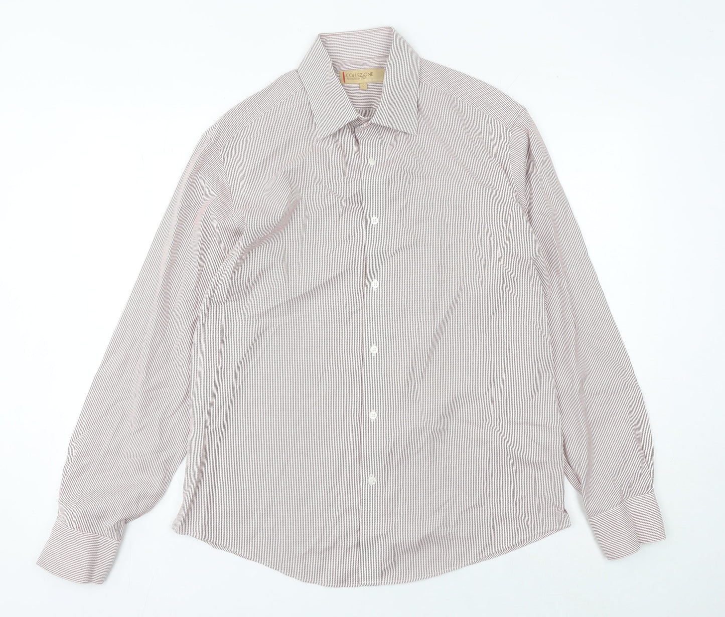 Marks and Spencer Mens Red Striped Long Sleeve Cotton Shirt L