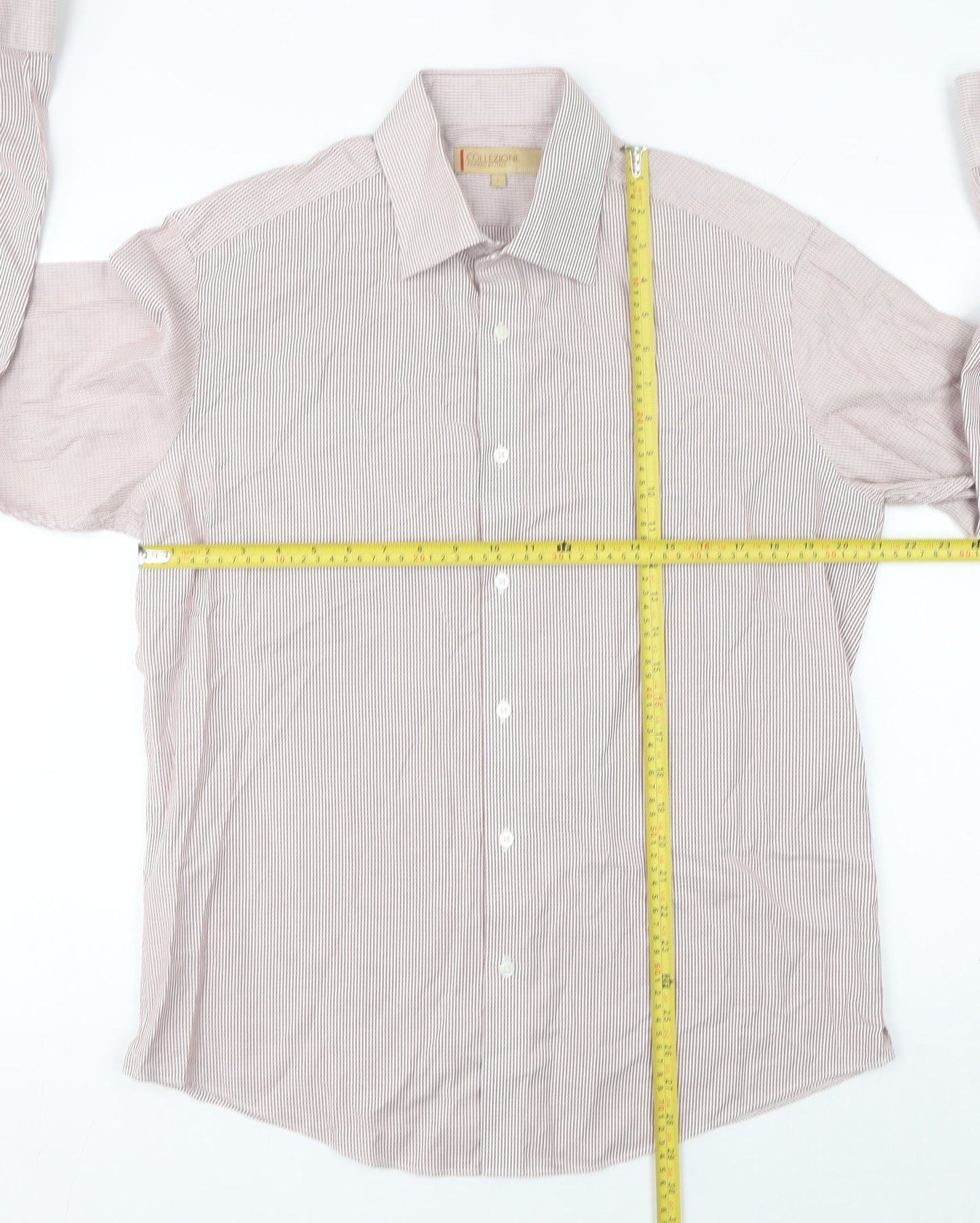 Marks and Spencer Mens Red Striped Long Sleeve Cotton Shirt L