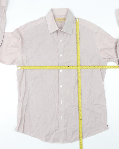 Marks and Spencer Mens Red Striped Long Sleeve Cotton Shirt L