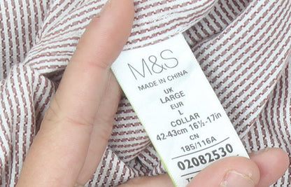 Marks and Spencer Mens Red Striped Long Sleeve Cotton Shirt L