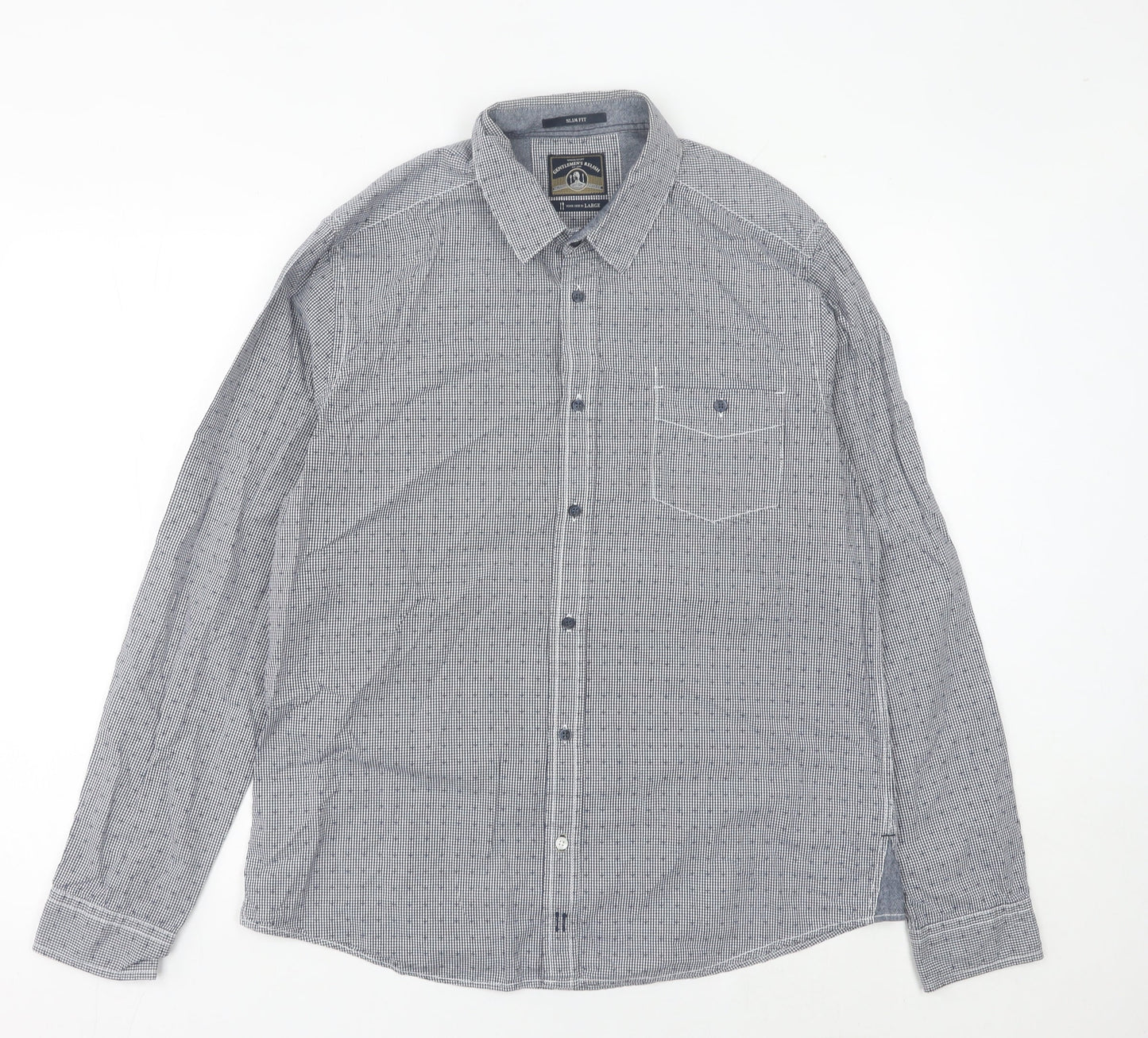 White Stuff Men's Blue Slim Fit Check Cotton Long Sleeve Shirt L