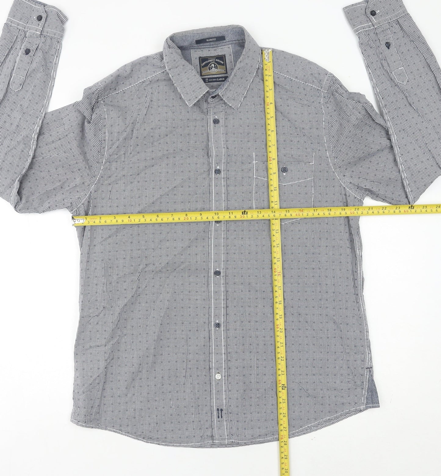 White Stuff Men's Blue Slim Fit Check Cotton Long Sleeve Shirt L