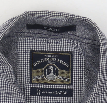 White Stuff Men's Blue Slim Fit Check Cotton Long Sleeve Shirt L