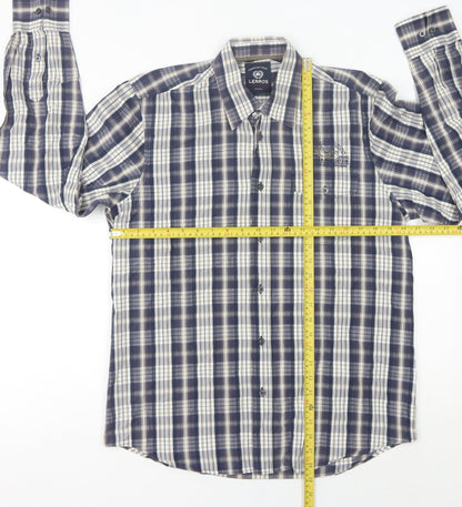 Lerros Men’s Blue Plaid Cotton Long Sleeve Button-Up Shirt M Regular Fit
