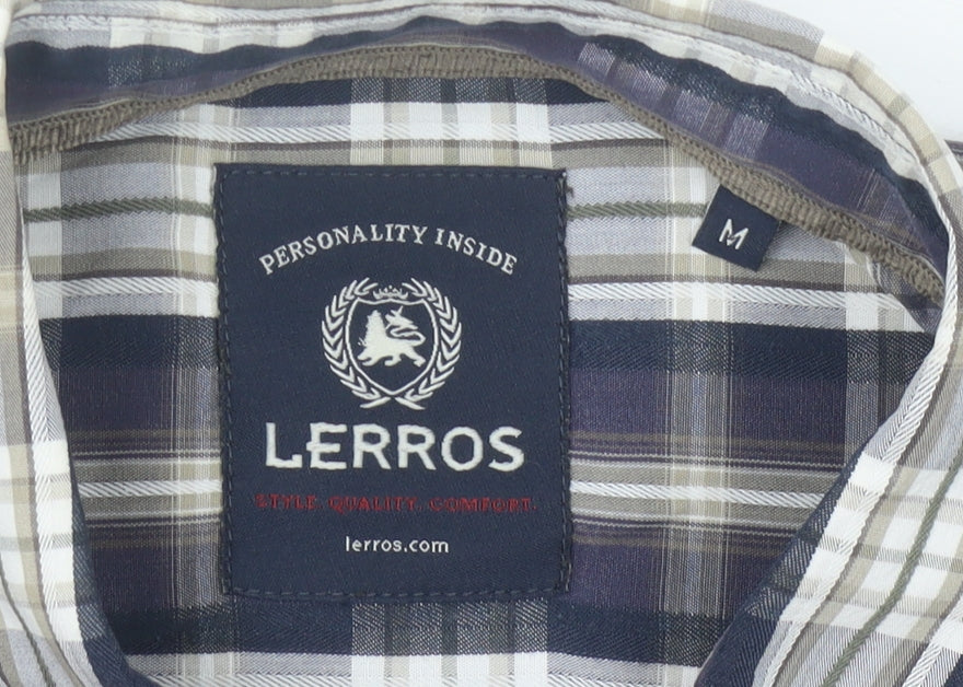 Lerros Men’s Blue Plaid Cotton Long Sleeve Button-Up Shirt M Regular Fit
