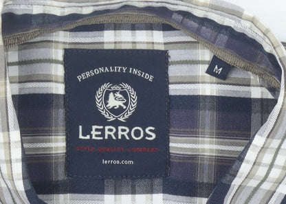 Lerros Men’s Blue Plaid Cotton Long Sleeve Button-Up Shirt M Regular Fit