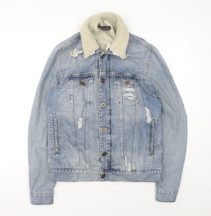 Condemned Nation Womens Blue Denim Sherpa Jacket Size S Distressed
