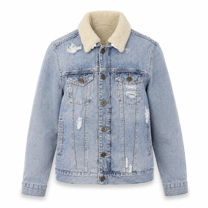 Condemned Nation Womens Blue Denim Sherpa Jacket Size S Distressed