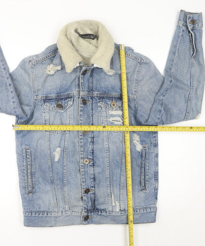 Condemned Nation Womens Blue Denim Sherpa Jacket Size S Distressed