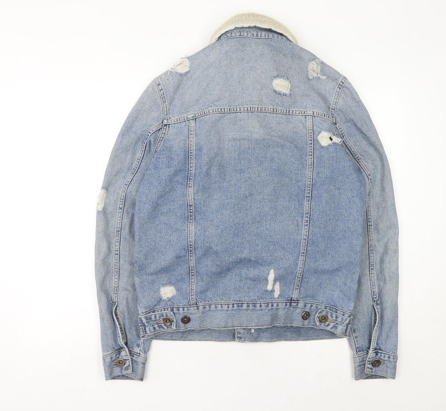 Condemned Nation Womens Blue Denim Sherpa Jacket Size S Distressed