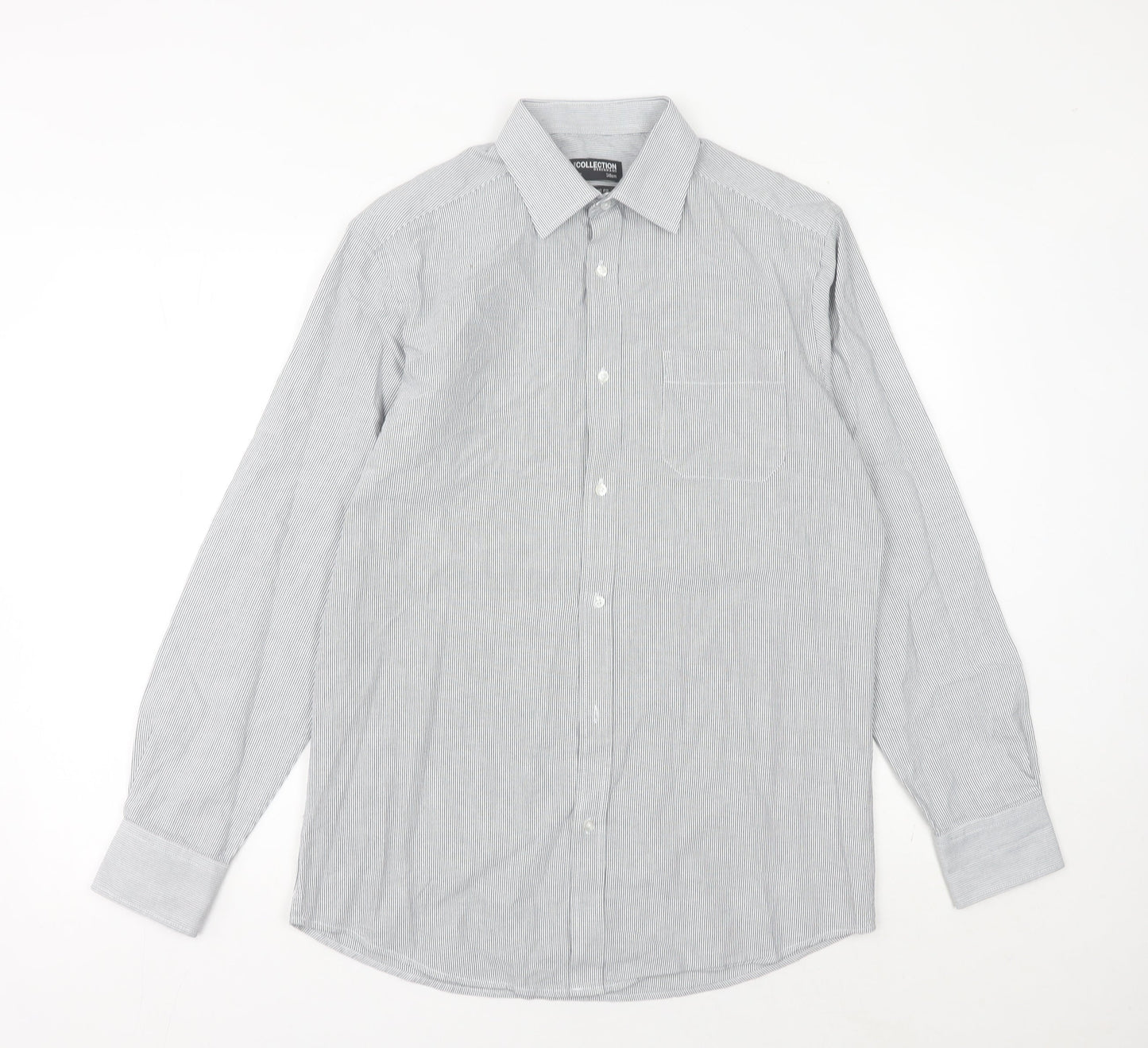 Debenhams Men's Grey Striped Button-Up Shirt Size 15 38in Chest