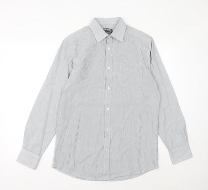 Debenhams Men's Grey Striped Button-Up Shirt Size 15 38in Chest