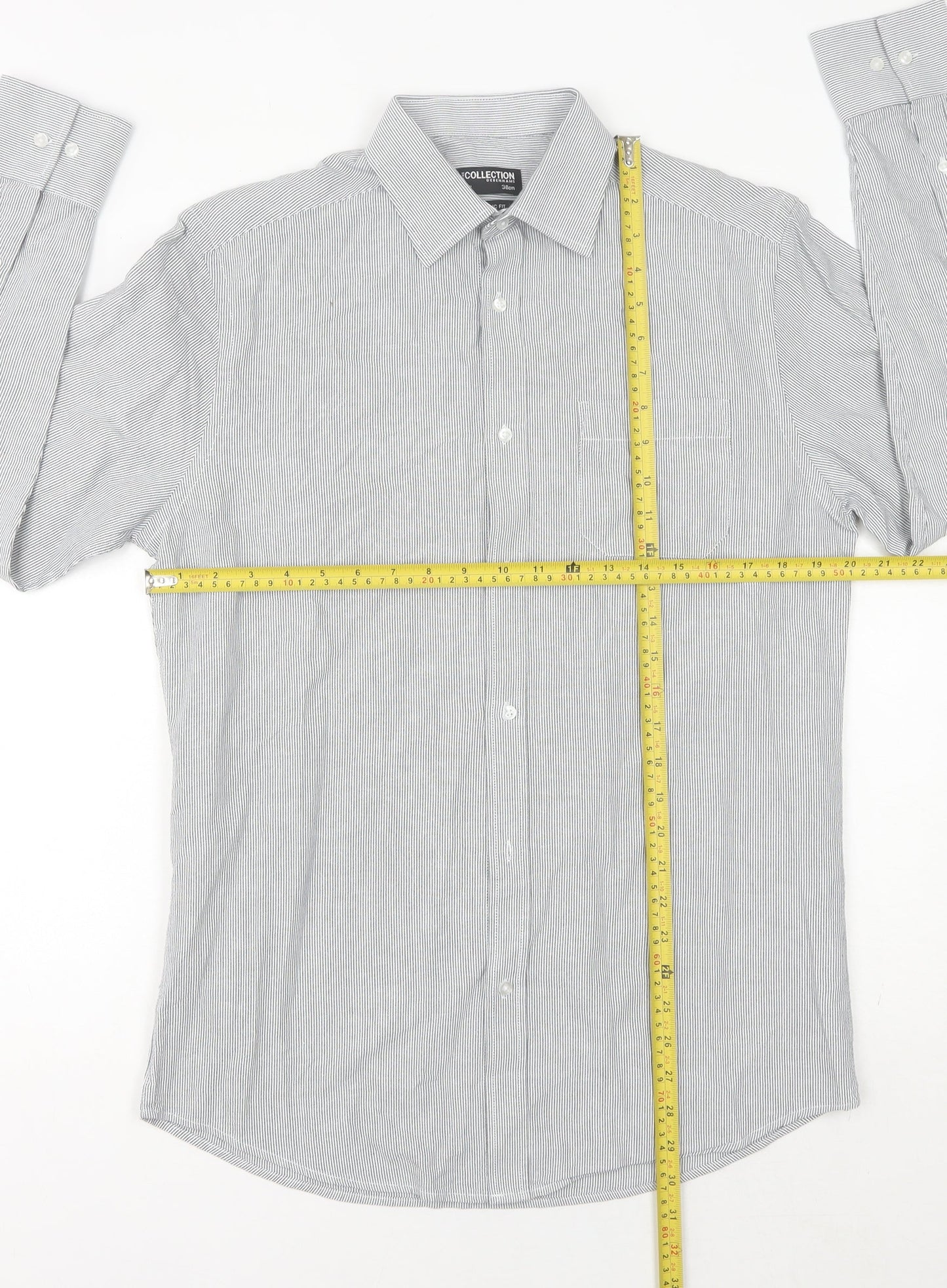 Debenhams Men's Grey Striped Button-Up Shirt Size 15 38in Chest