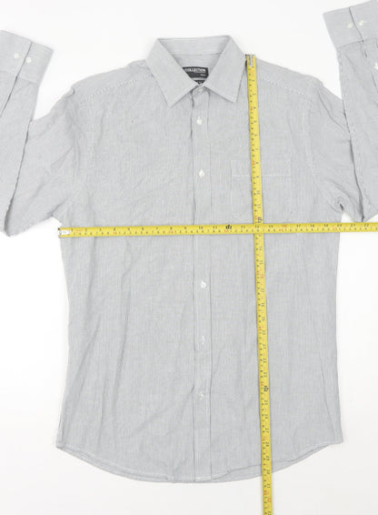 Debenhams Men's Grey Striped Button-Up Shirt Size 15 38in Chest