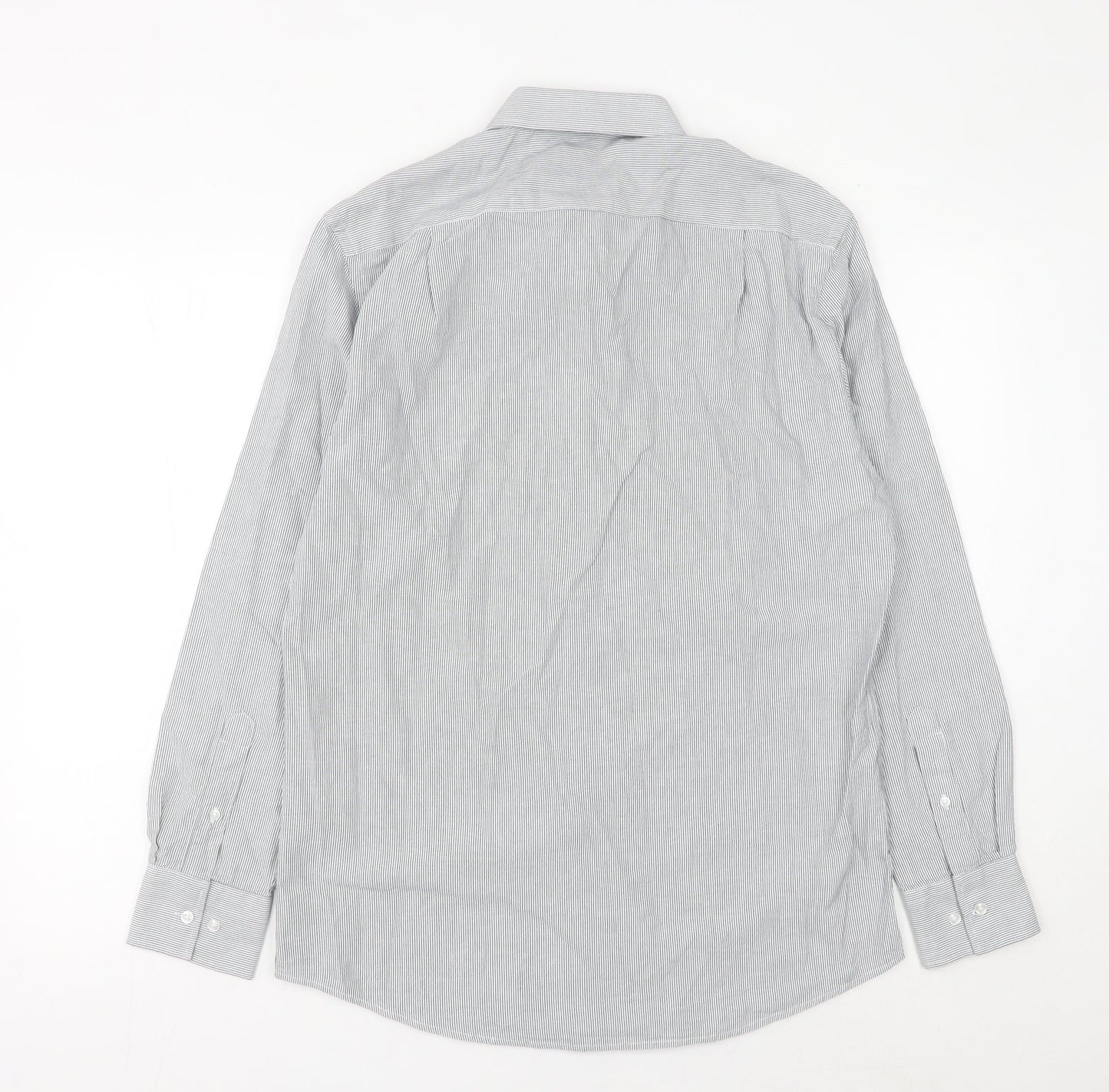 Debenhams Men's Grey Striped Button-Up Shirt Size 15 38in Chest