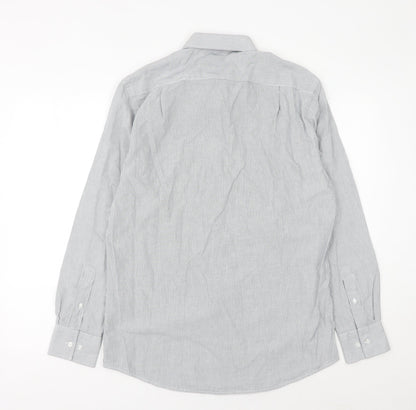 Debenhams Men's Grey Striped Button-Up Shirt Size 15 38in Chest