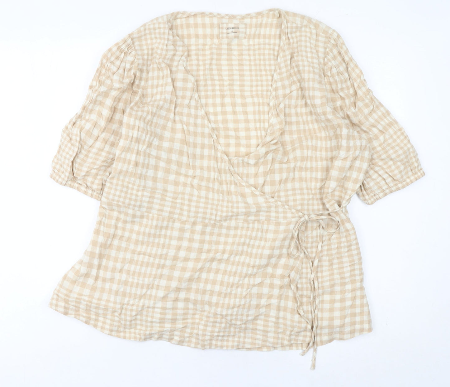 Marks and Spencer Womens Beige Check Wrap Blouse Size 16