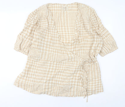 Marks and Spencer Womens Beige Check Wrap Blouse Size 16