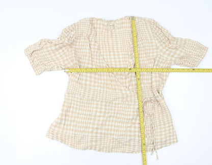 Marks and Spencer Womens Beige Check Wrap Blouse Size 16