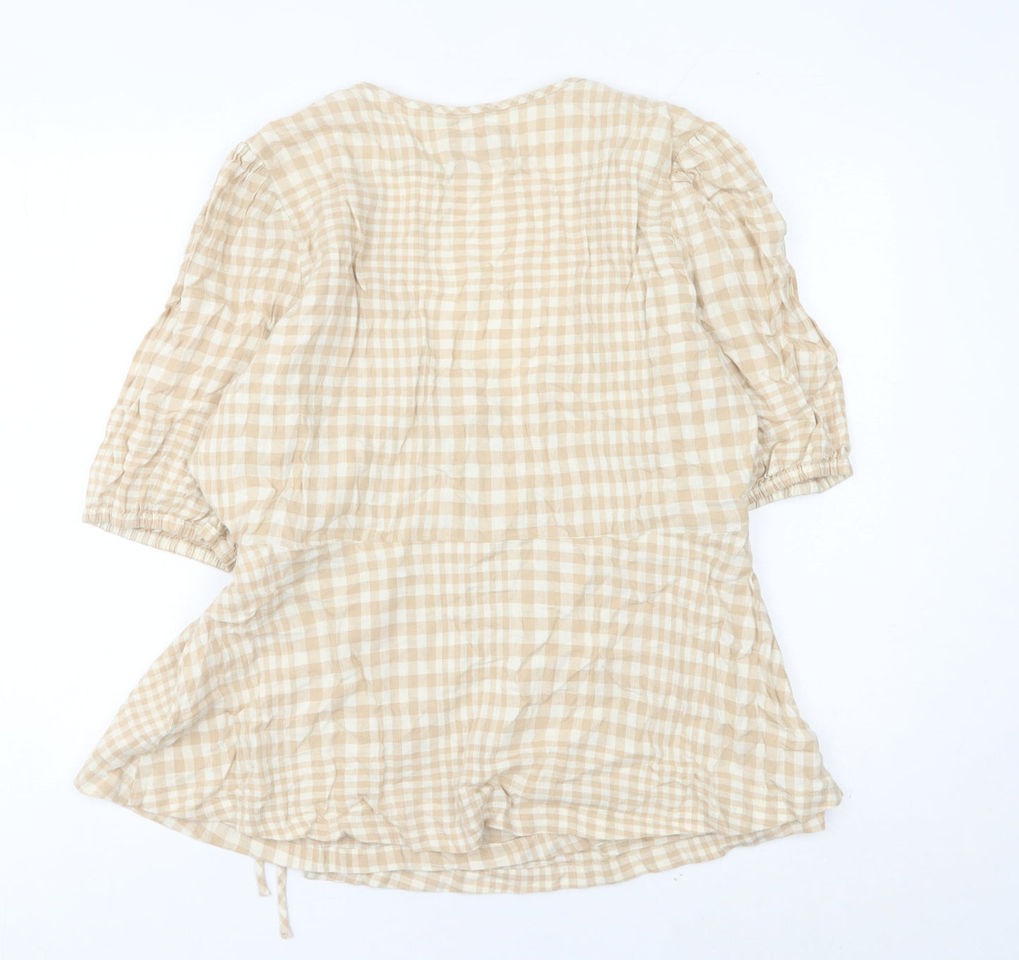 Marks and Spencer Womens Beige Check Wrap Blouse Size 16