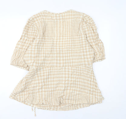 Marks and Spencer Womens Beige Check Wrap Blouse Size 16