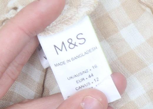 Marks and Spencer Womens Beige Check Wrap Blouse Size 16