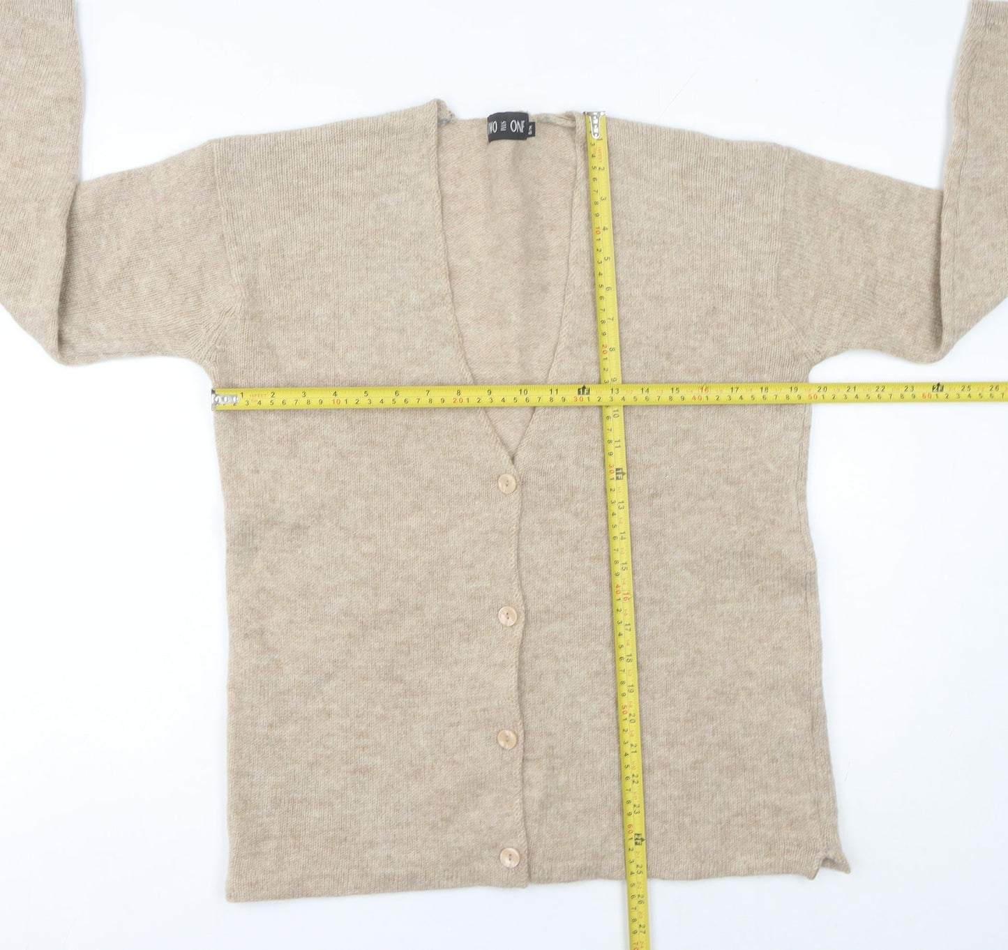 Two Plus One Women’s Beige Wool Cardigan S V-Neck Knit