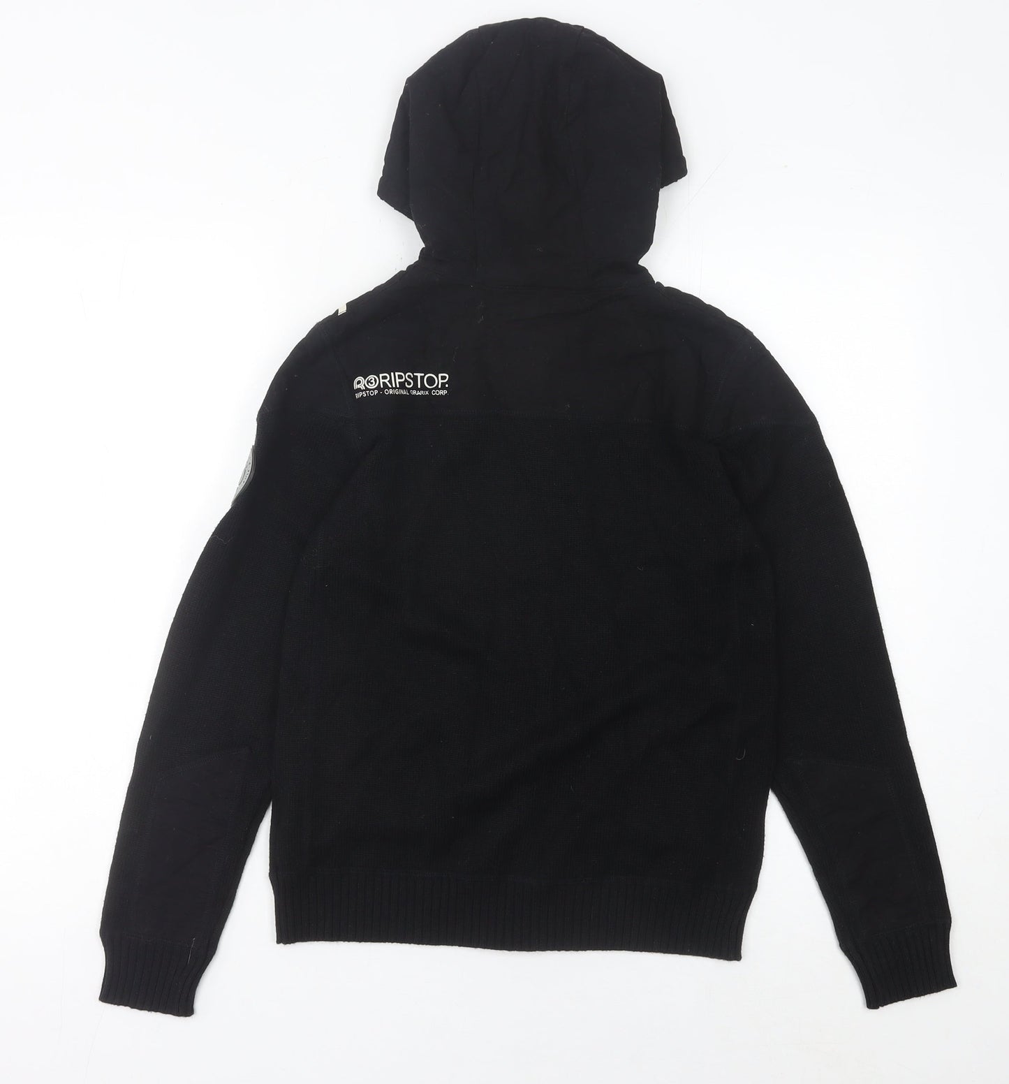 Ripstop Boys Black Full Zip Hoodie Jumper Size L Knit Cotton Blend