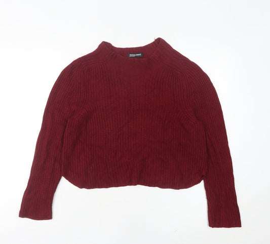 American Apparel Women’s Red Chunky Knit Mock Neck Pullover Jumper Size L