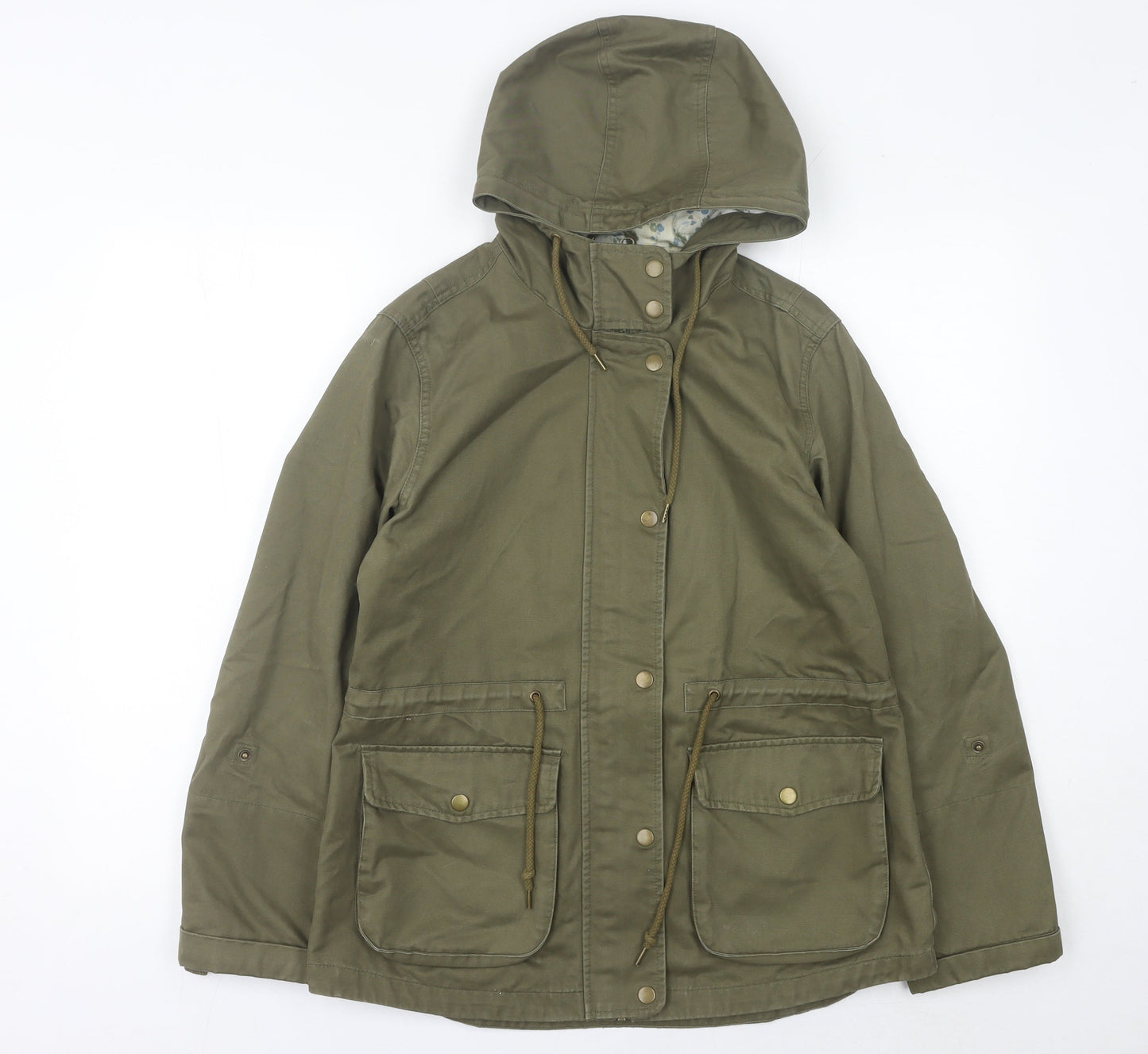 Tu Womens Green Parka Jacket Size 10 Hooded Mid Length Casual