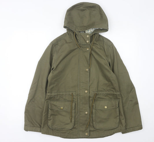 Tu Womens Green Parka Jacket Size 10 Hooded Mid Length Casual