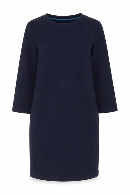 Front view of Boden Women’s Blue Shift Dress, size UK 10, Knee Length 3/4 Sleeve