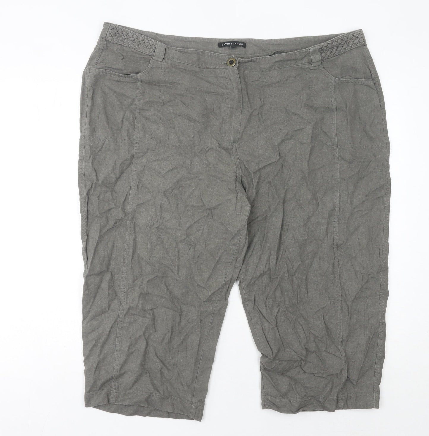 David Emanuel Womens Grey Linen Viscose Capri Trousers Size 22